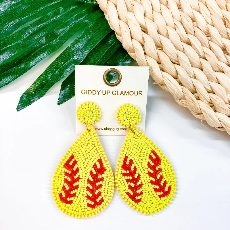 Women’s heart-shaped earrings-Seed Bead Teardrop Softball Earrings