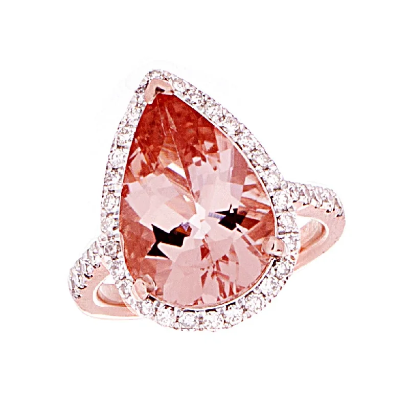 Women’s elegant gold rings-Morganite Halo Ring