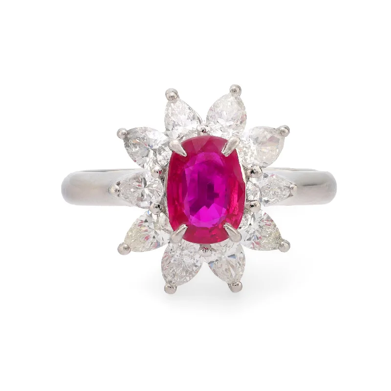 Women’s minimalist rings-Modern ruby diamond platinum cluster ring