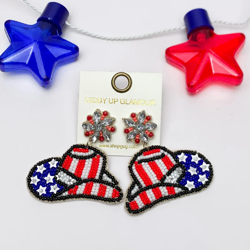 Women’s high-fashion earrings-Patriotic Cowboy Hat Beaded Earrings