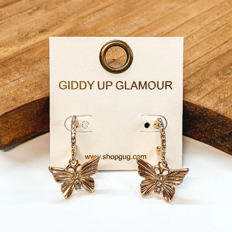 Women’s fashionable earrings-Best Moment Butterfly Hoop Earrings in Gold