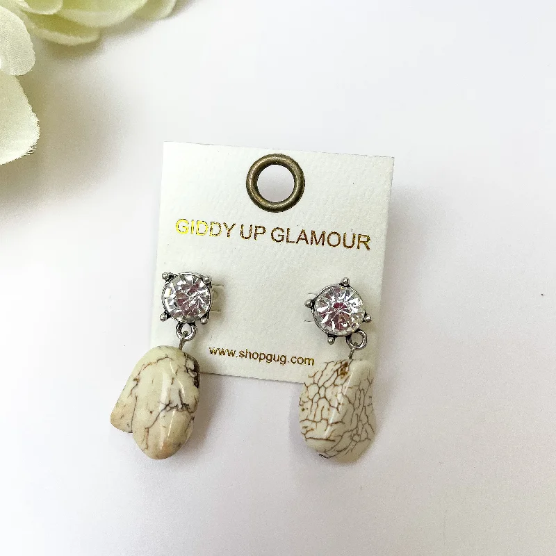 Women’s eco-friendly earrings-White Marbled Drop Earrings With Clear Crystal Studs