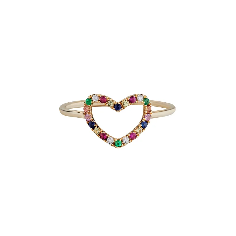 Women’s wide band rings-RAINBOW & DIAMOND HEART RING