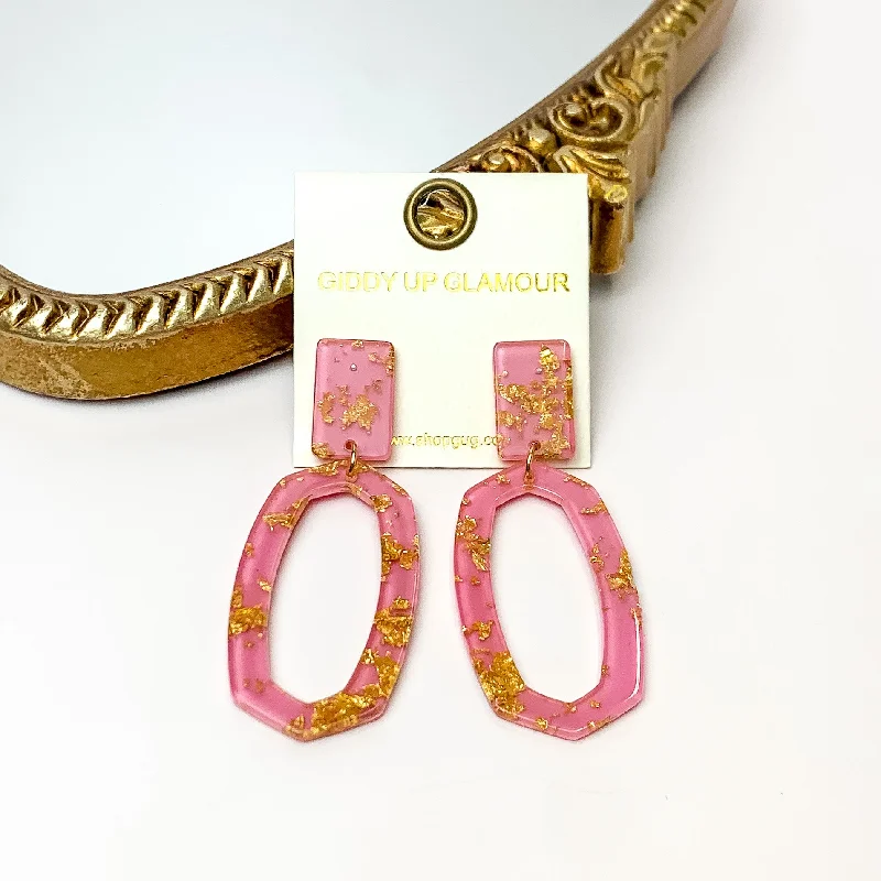 Women’s fashion drop earrings-Miami Marble Open Oval Earrings in Pink