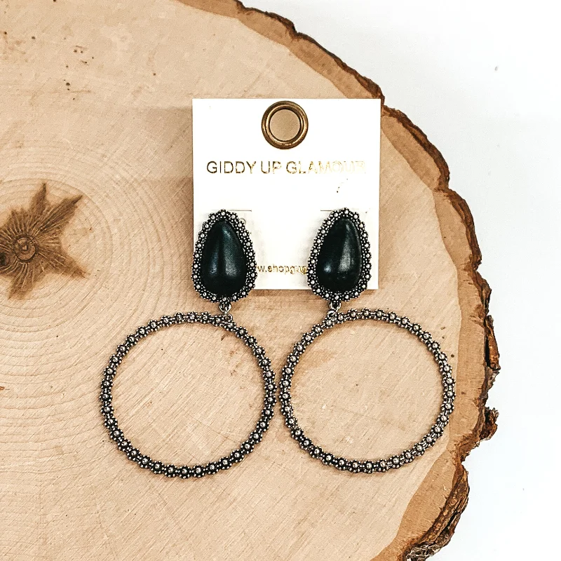 Women’s custom earrings-Black Stone Metal Post Earrings