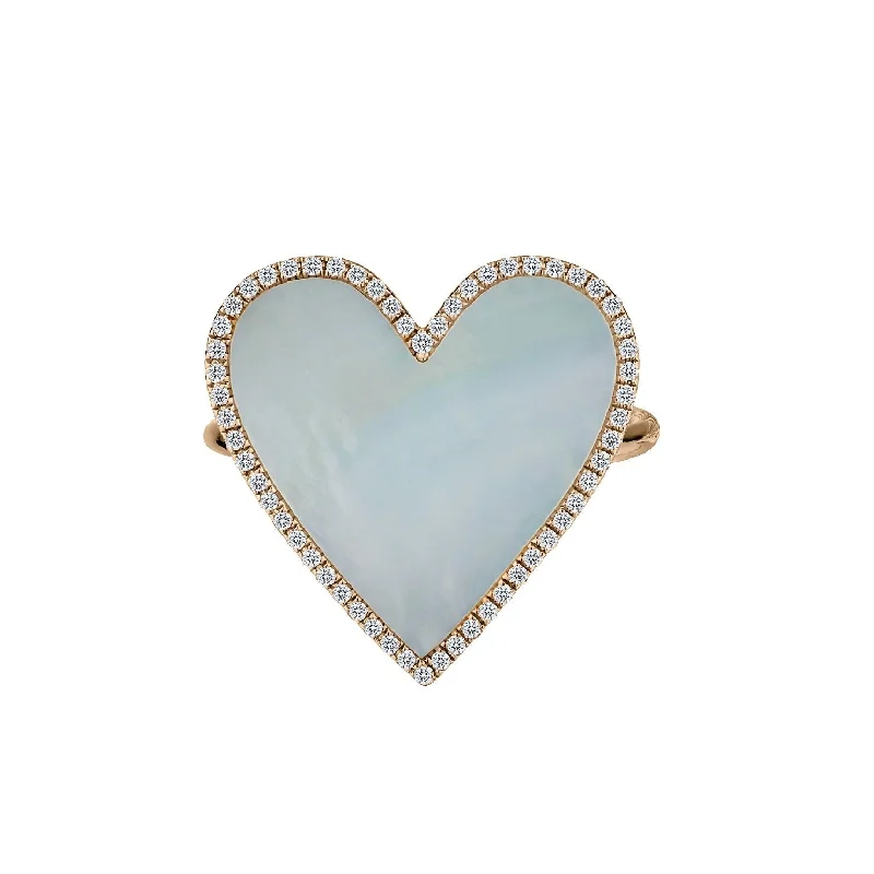 Women’s diamond solitaire rings-MOTHER OF PEARL & DIAMOND HEART RING