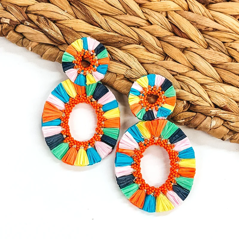 Women’s crystal earrings-Siesta Keys Raffia Wrapped Open Oval Earrings in Multicolored