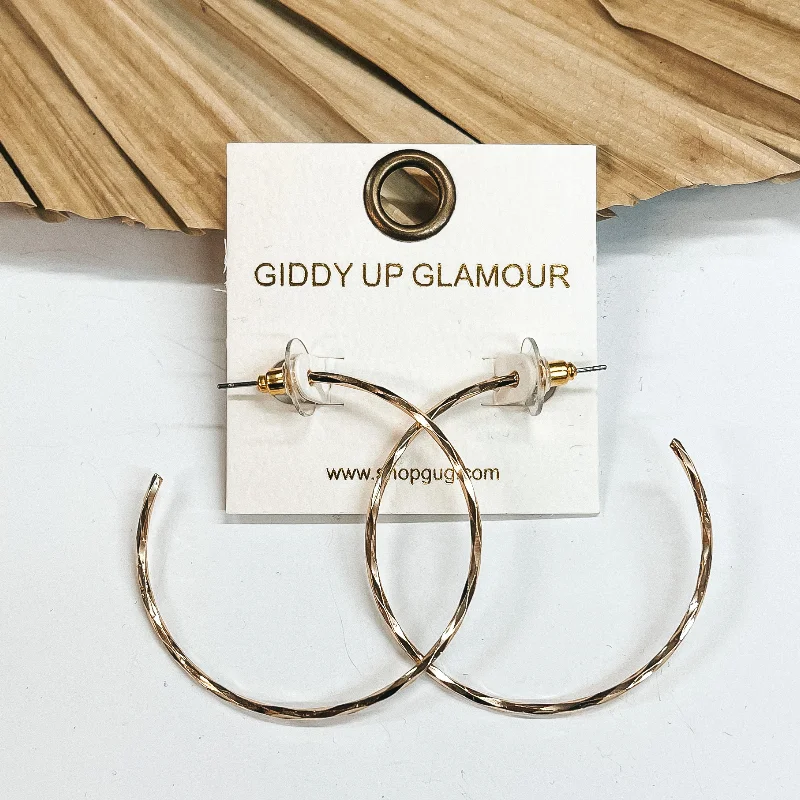 Women’s infinity earrings-Thin Hammered Hoop Earrings in Gold