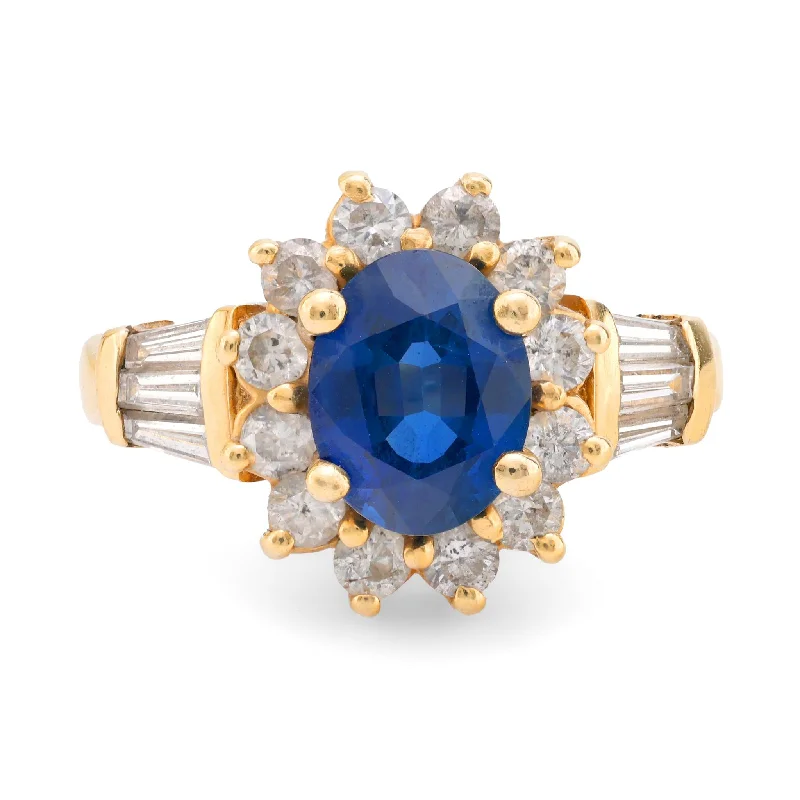 Women’s contemporary rings-Vintage 2.40 carat sapphire diamond 14k yellow gold cluster ring