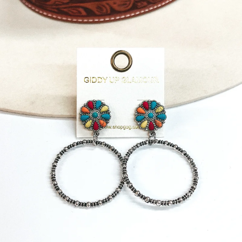 Women’s leaf earrings-Sway to the Music Circle Cluster Post Earrings with Circle Drop in Multicolor