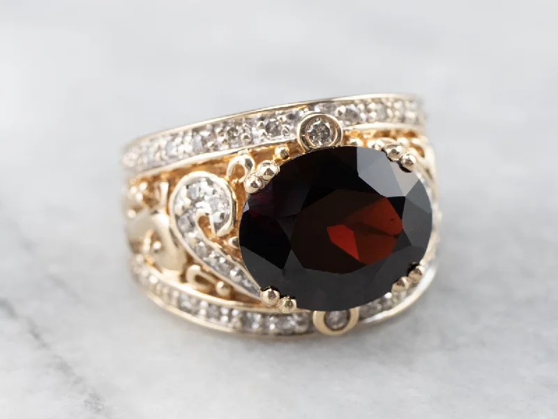 Pyrope Garnet and Diamond Two Tone Gold Ring