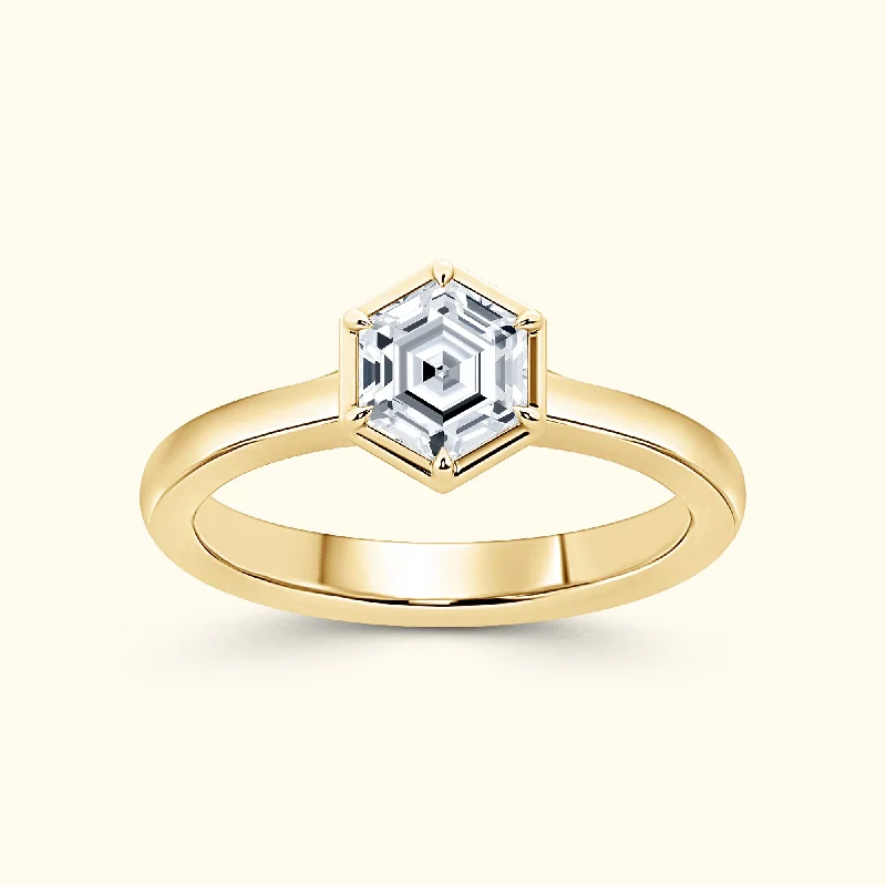 Women’s double band rings-Hexagon 1.00ct  Diamond solitaire ring