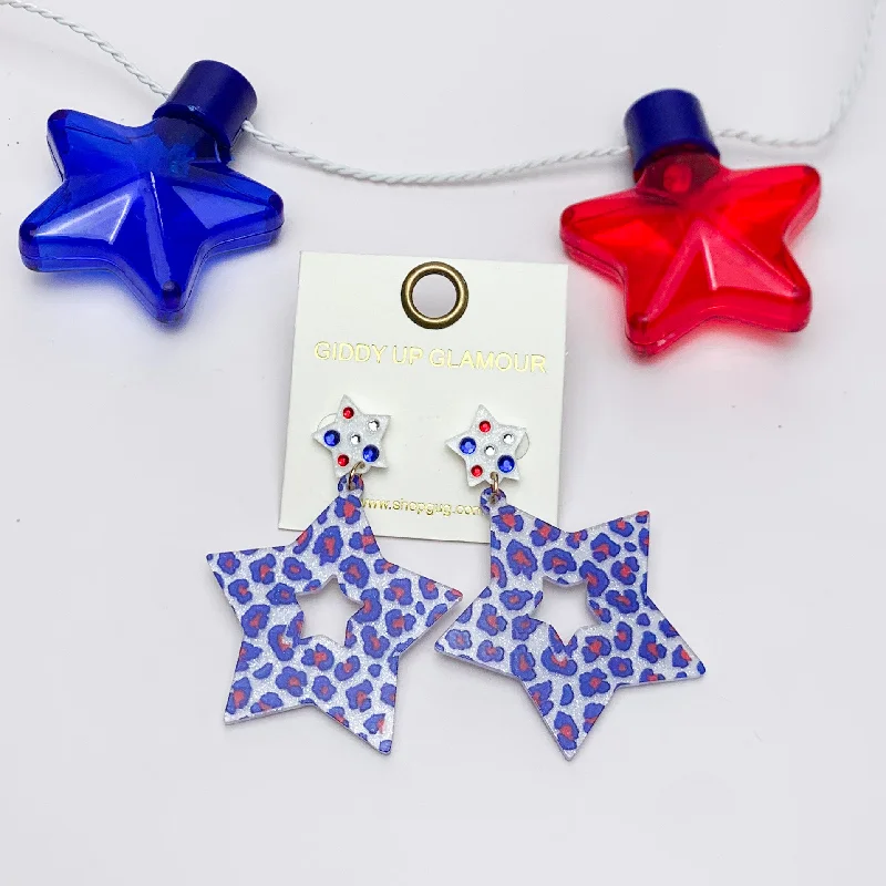 Women’s asymmetrical earrings-USA Fashionista Star Earrings in Red, White, and Blue