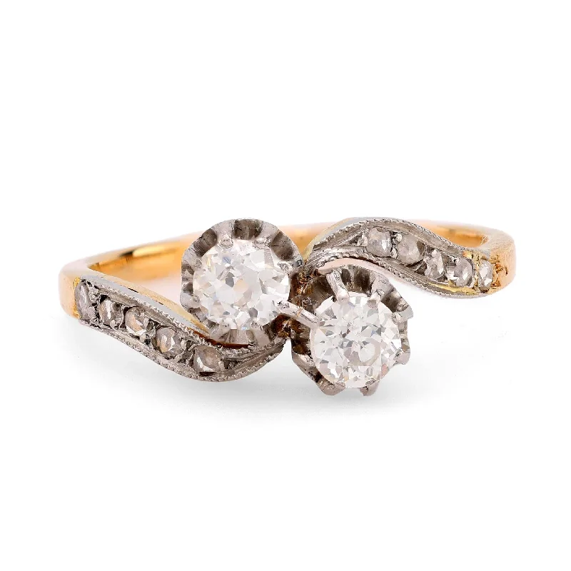 Women’s cubic zirconia rings-Edwardian diamond 18k yellow gold Toi Et Moi ring