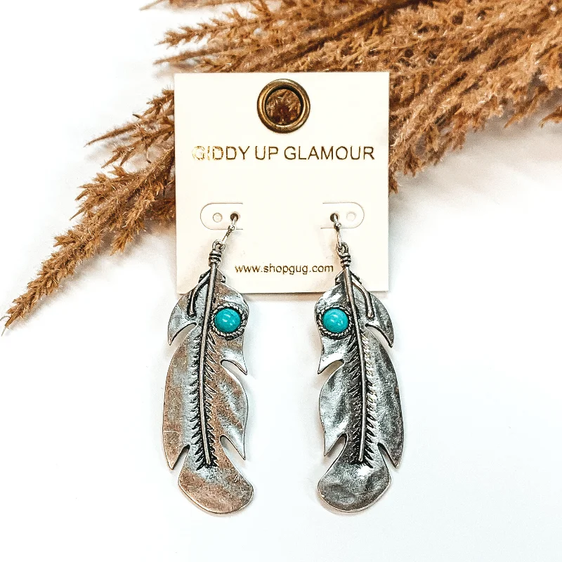 Women’s elegant drop earrings-Western Feather Drop Earrings in Silver