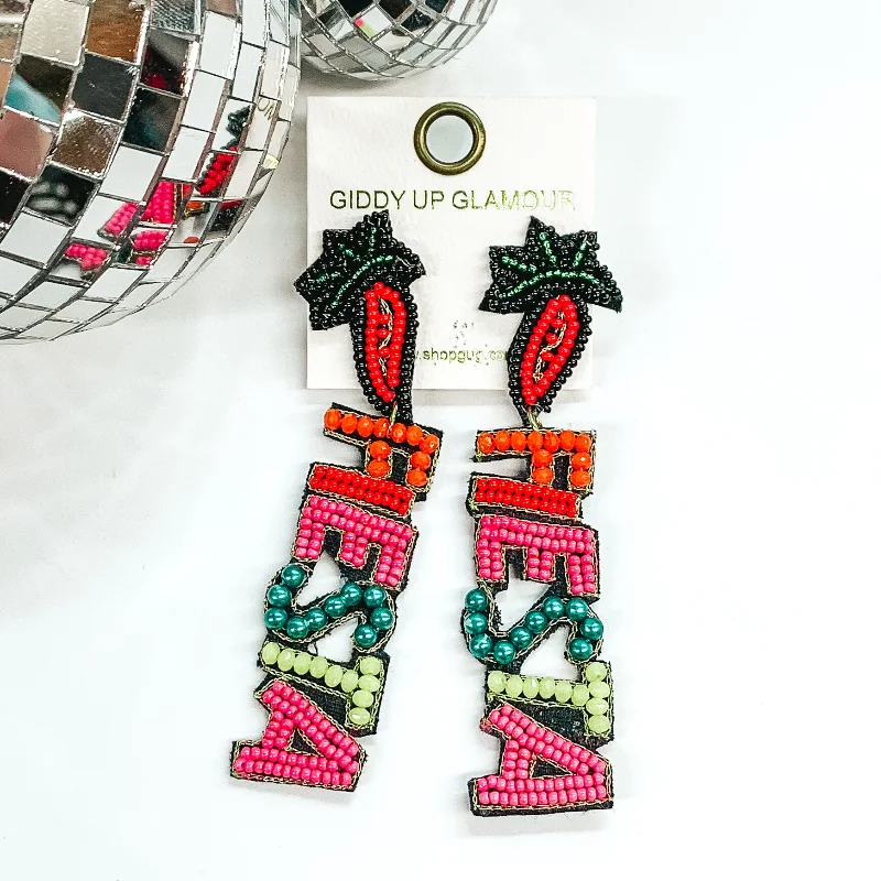 Women’s large hoop earrings-Fiesta Seed Beaded Earrings in Multicolored