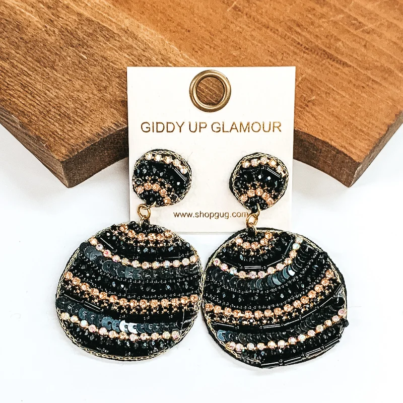 Women’s big statement earrings-Beaded Circle Drop Earrings in Black