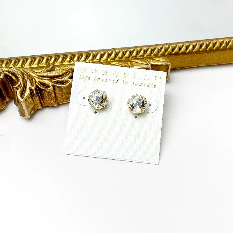 Women’s pearl stud earrings-Sorrelli | Halcyon Stud Earrings in Bright Gold Tone with Clear Crystals