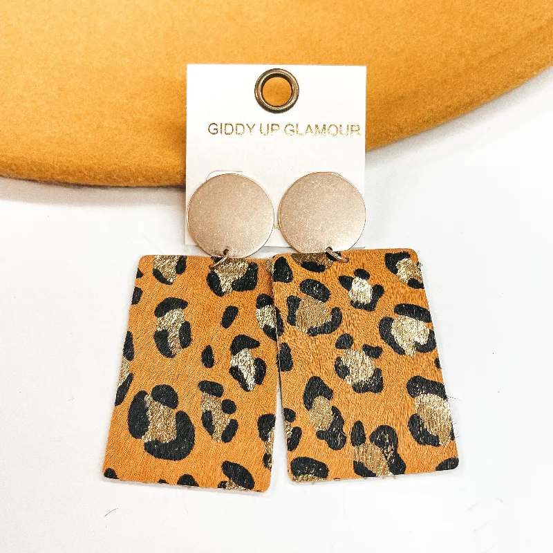 Women’s onyx earrings-Where the Wild Things Are Leopard Print Rectangle Drop Earrings in Mustard