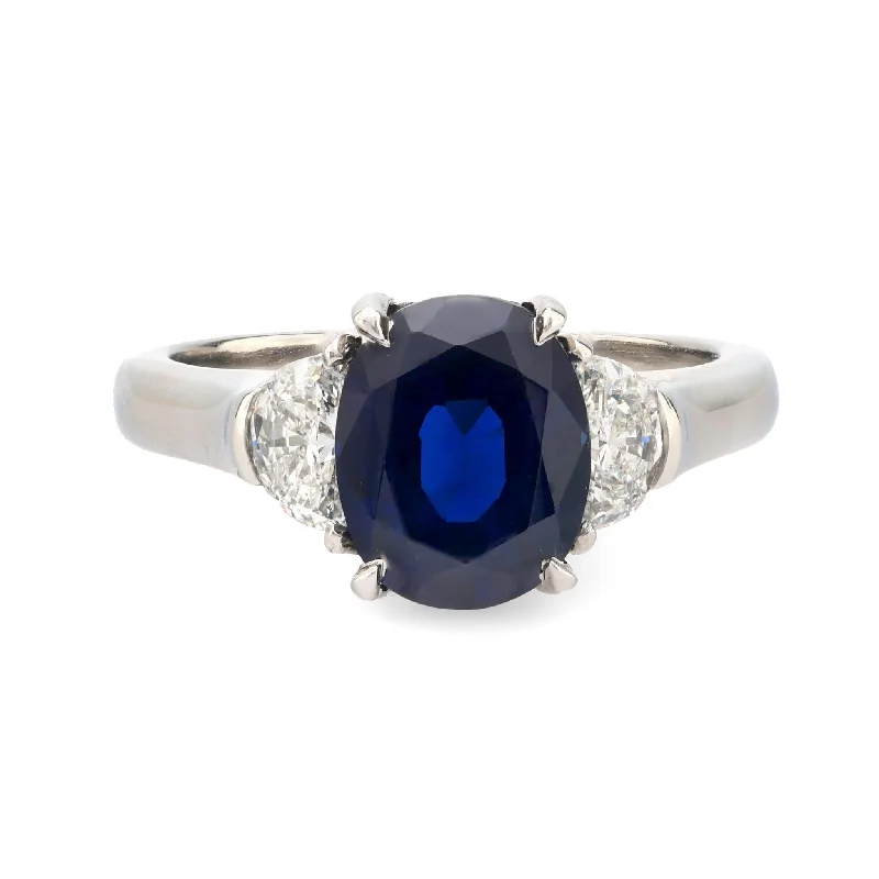 Women’s gold plated rings-GIA 3.46 carat no heat sapphire diamond platinum three stone ring