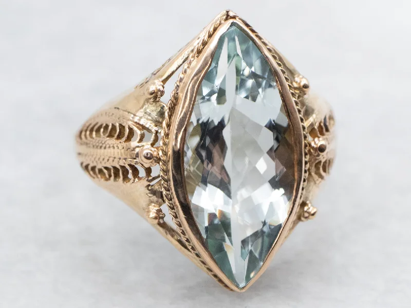 Marquise Cut Aquamarine Solitaire Filigree Ring