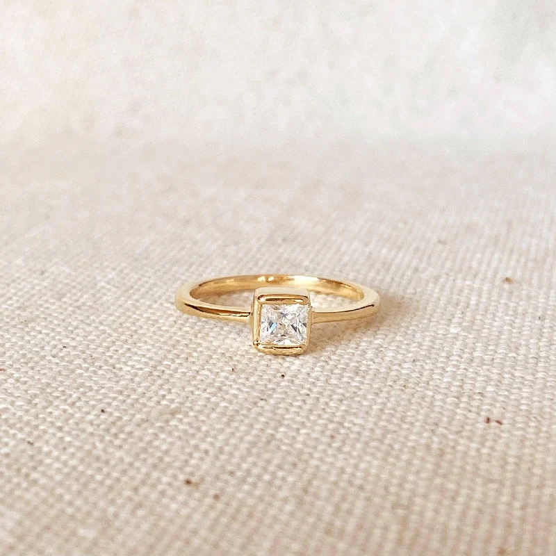 Women’s adjustable engagement rings-Luella Dainty 18k Gold Filled Square Solitaire Ring