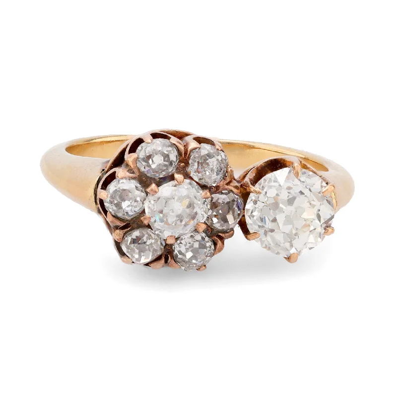 Women’s titanium rings-Victorian 1.20 carat total weight diamond 14k yellow gold cluster ring