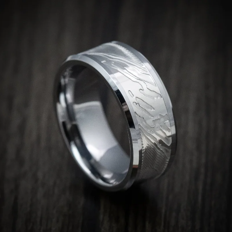 Tungsten and Damascus Pattern Men's Ring