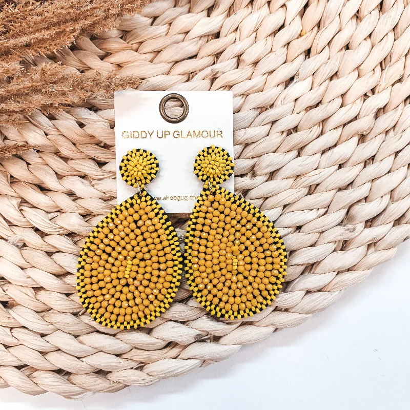 Women’s turquoise earrings-Crystal Beaded Circle Post Earrings with Large Teardrop Dangle in Yellow