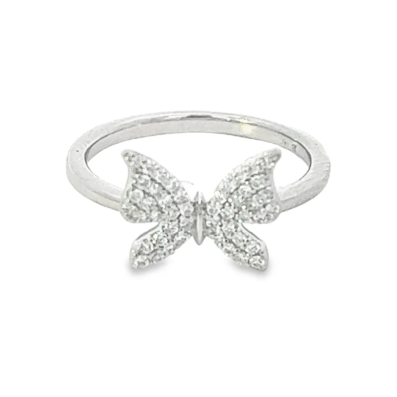 Women’s diamond solitaire rings-Petite Diamond Butterfly Ring