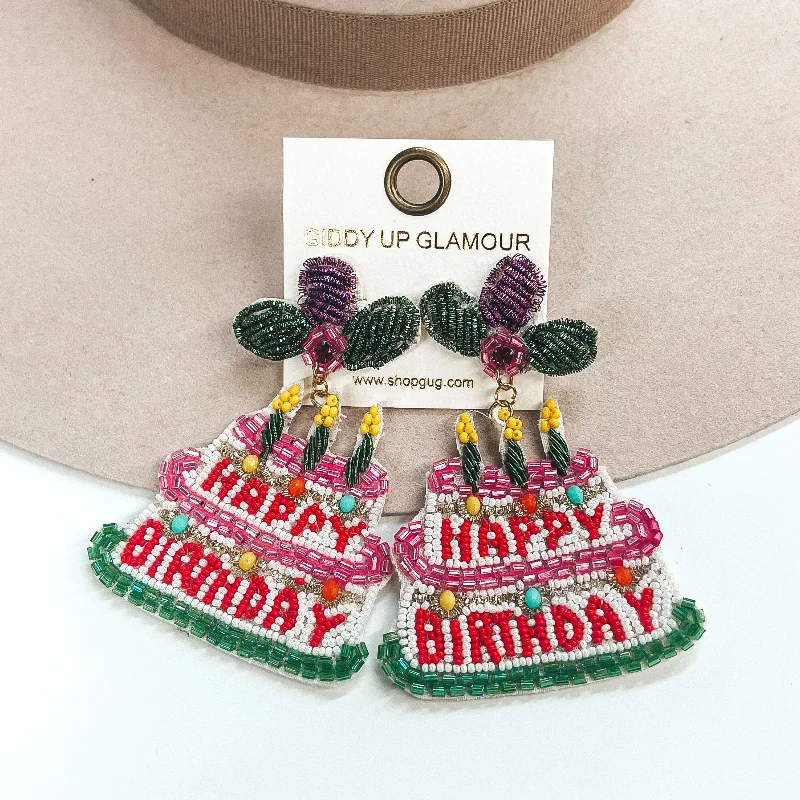 Women’s stud earrings-Birthday Cake Beaded Earrings in Multicolor