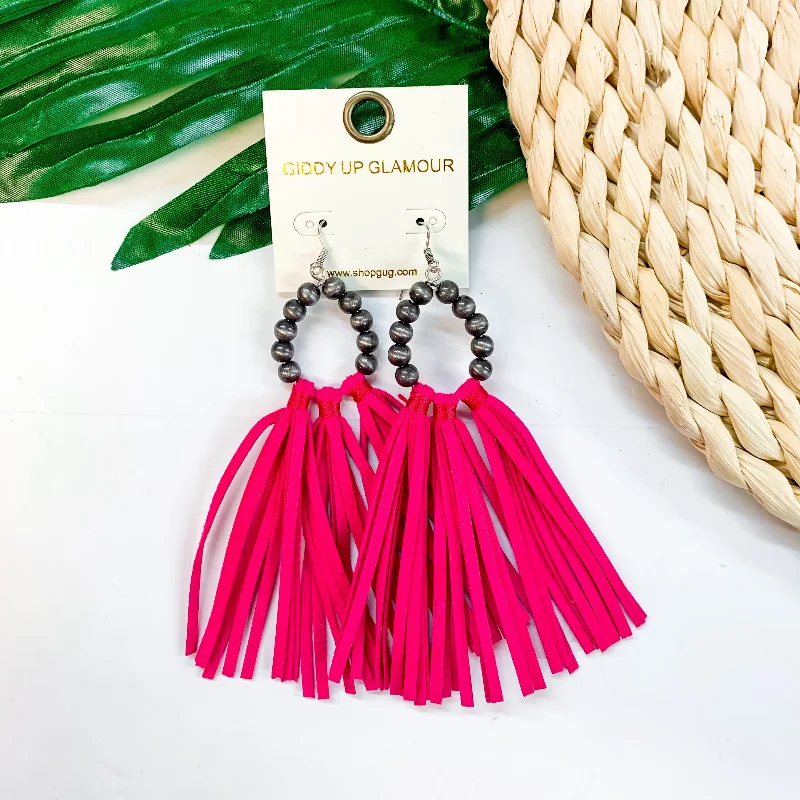 Women’s large hoop earrings-Feelin' Fabulous Navajo Teardrop Earrings With Leather Tassels in Pink