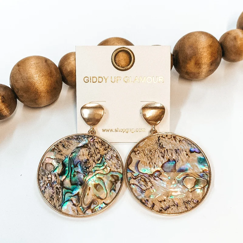 Women’s sparkling earrings-Abalone Shell Solid Circle Earrings with Gold Accents