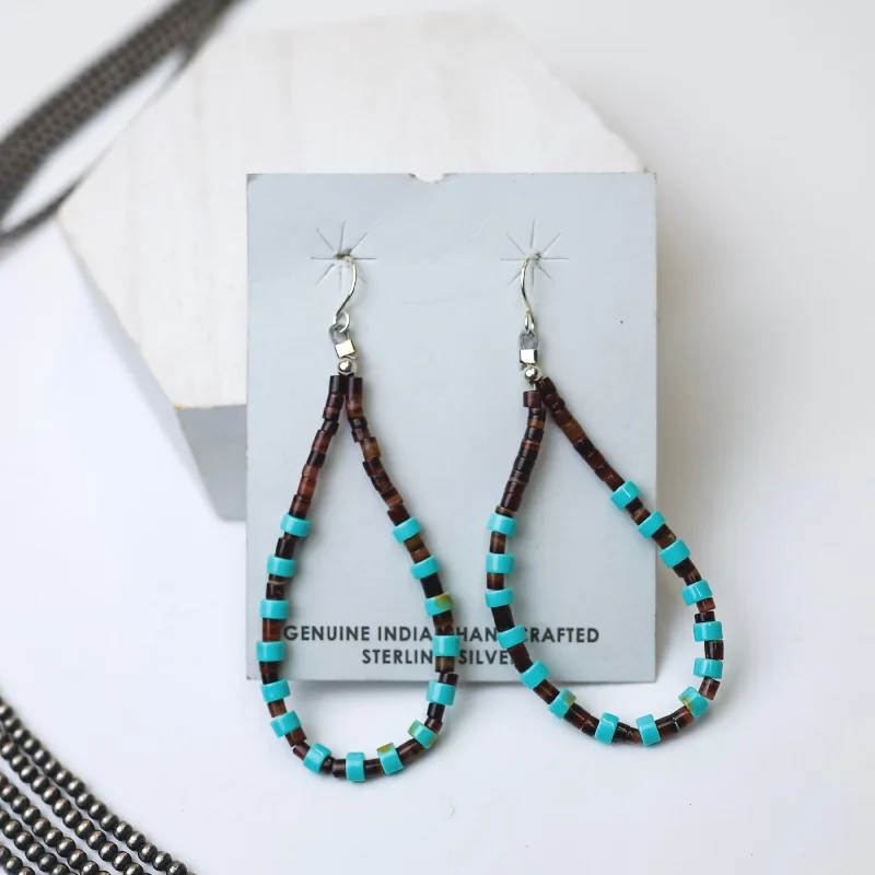 Women’s leaf earrings-Corraine Smith | Navajo Handmade Turquoise Bead Teardrop Earrings