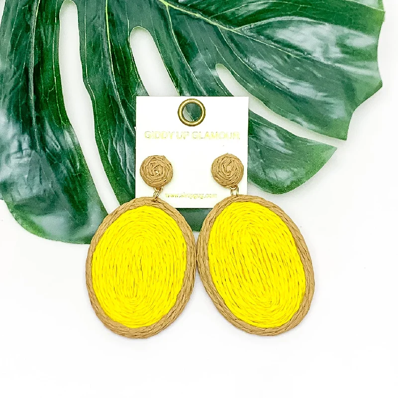 Women’s vintage earrings-Brunch Bash Raffia Wrapped Oval Earrings in Yellow