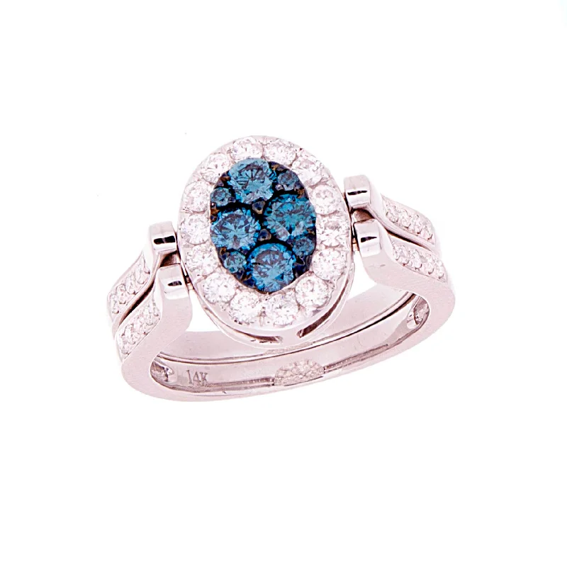 Women’s unique engagement rings-Blue Diamond  Reversable Ring