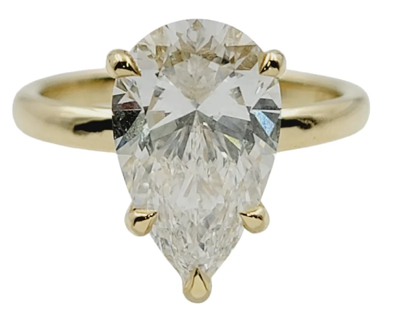 14k Yellow Gold Lab-Grown Pear-Shaped Diamond Solitaire Ring