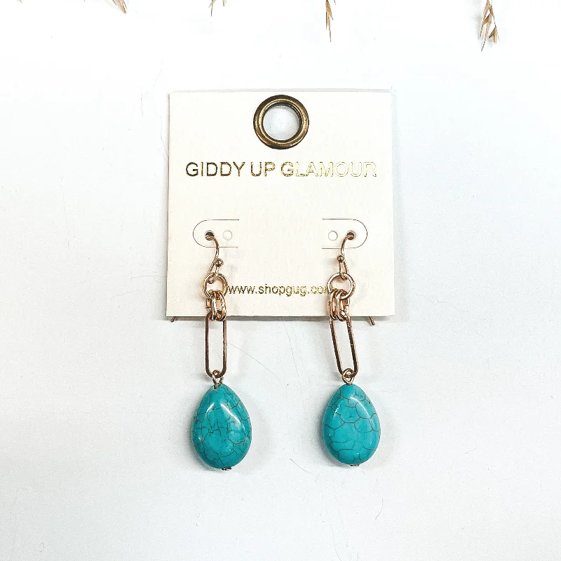 Women’s chandelier earrings-Chain Link Natural Stone Drop Earrings in Turquoise