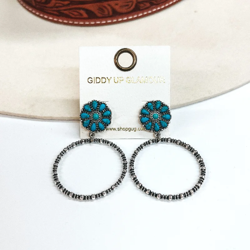 Women’s zirconia earrings-Sway to the Music Circle Cluster Post Earrings with Circle Drop in Turquoise