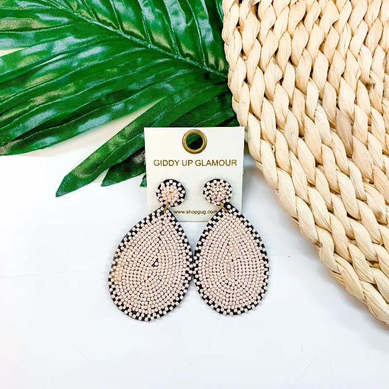 Women’s statement earrings-Seed Bead Teardrop Earrings in Blush Pink