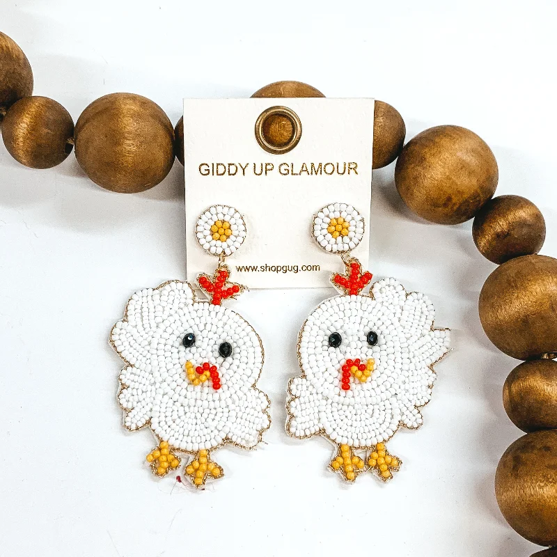 Women’s designer earrings-Beaded Chick Post Back Earrings in White