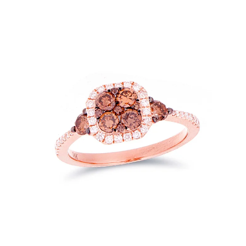 Women’s men’s ring designs-Choco Diamond Square Cluster Halo Ring with accent Choco Diamonds