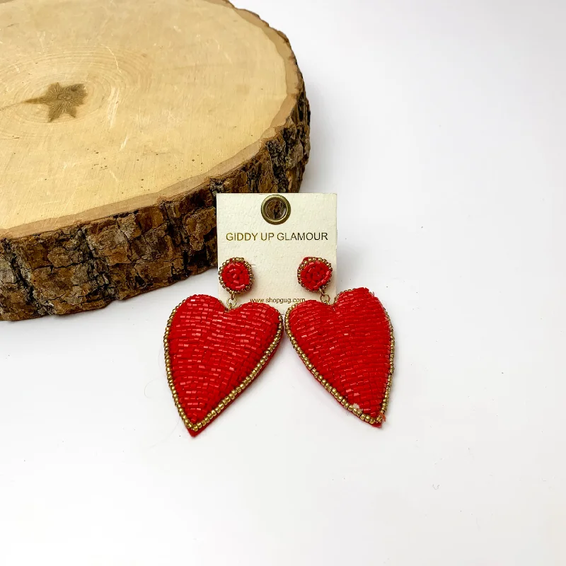 Women’s fashionable earrings-Mending Hearts Beaded Earrings in Red