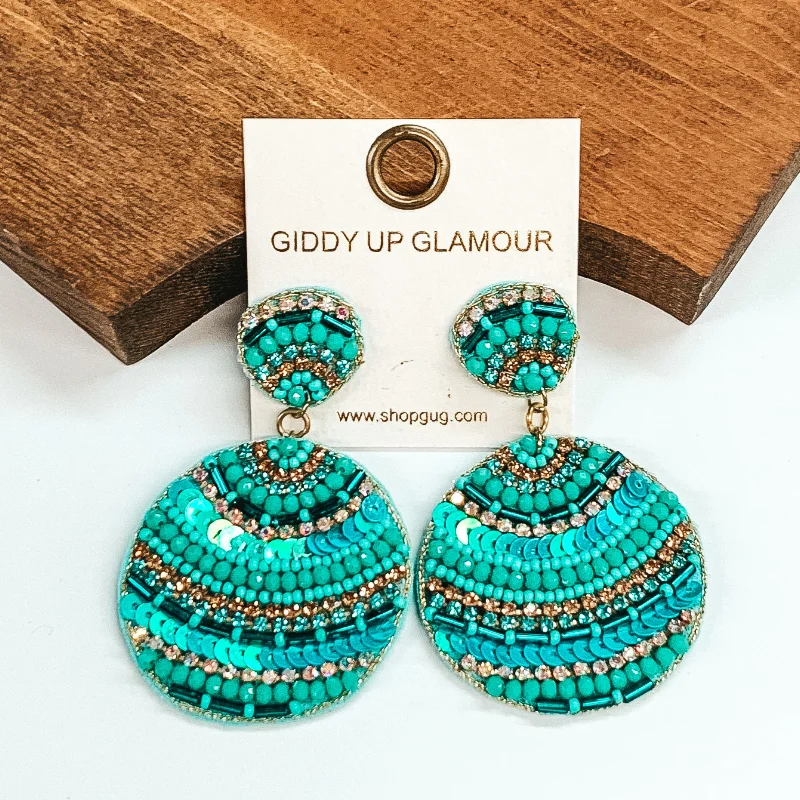 Women’s fashion drop earrings-Beaded Circle Drop Earrings in Turquoise