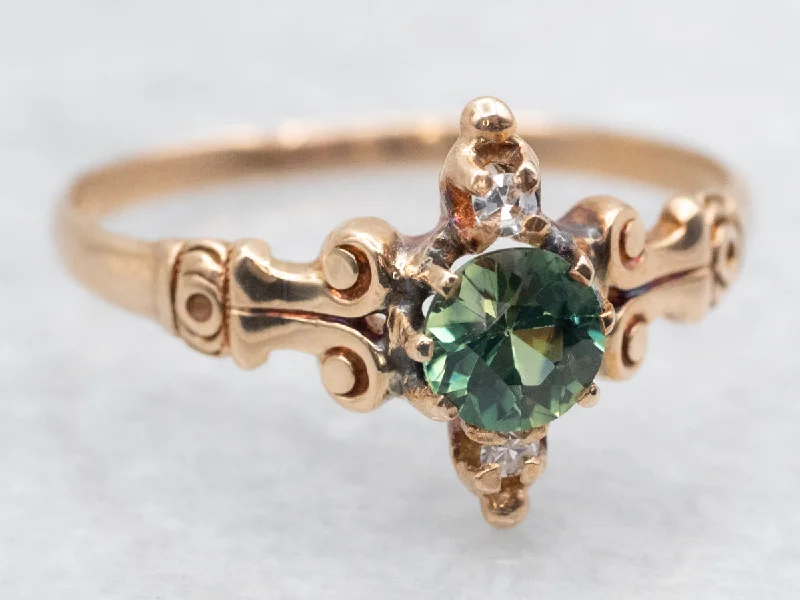 Victorian Green Sapphire and Diamond Navette Ring