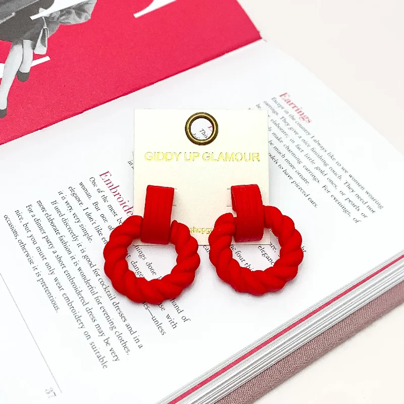 Women’s luxury diamond hoop earrings-Made to Party Twisted Circle Earrings in Red