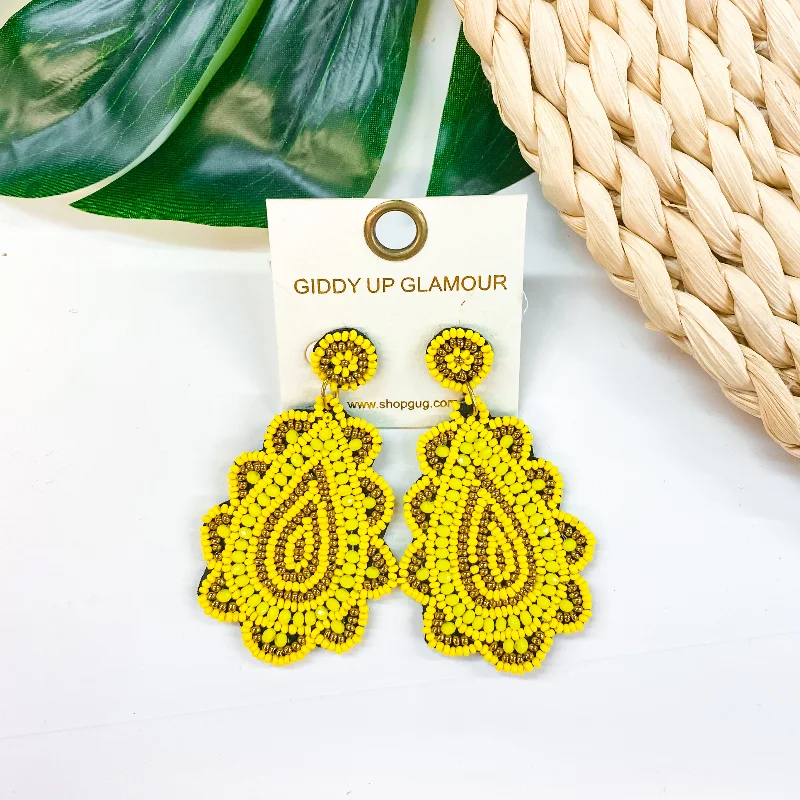 Women’s flower stud earrings-Light Up The Night Seed Bead Teardrop Earrings in Yellow