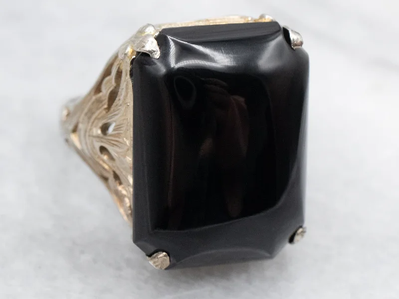 1920s Egyptian Revival Black Onyx Cocktail Ring