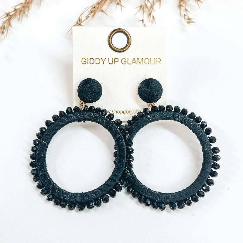 Women’s spiral earrings-Somewhere Sunny Post Back Circle Drop Earrings with Beads in Black