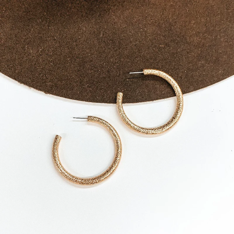 Women’s fine earrings-Textured Large Sized Hoop Earrings in Gold